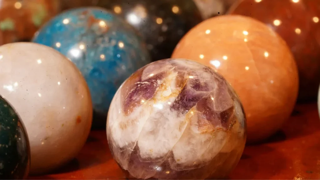 spheres lined up for display